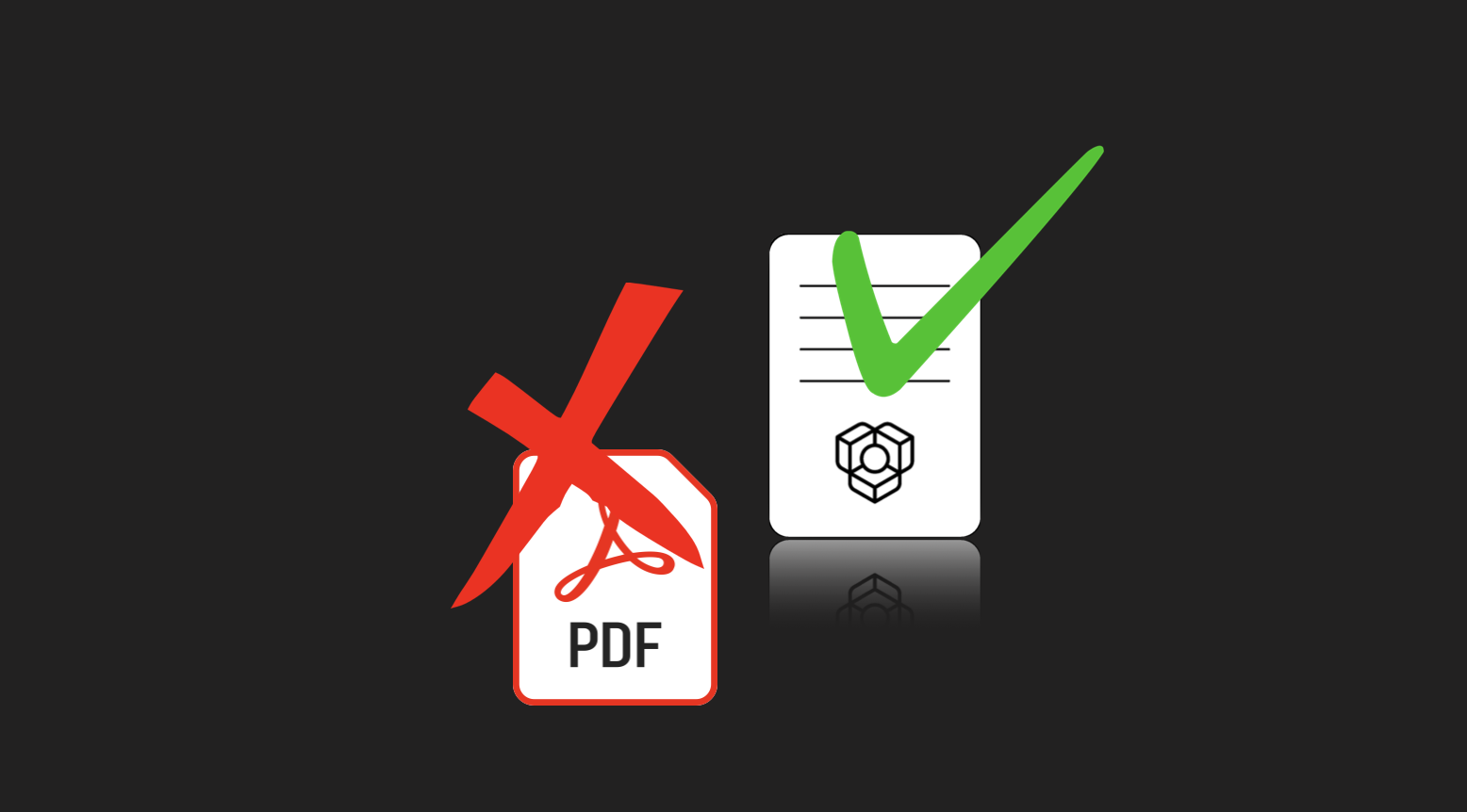 A PDF file marked with a red cross next to a verifiable TRUE document with a green check